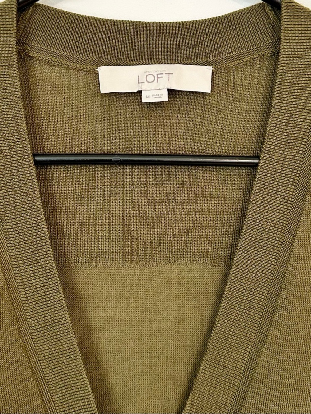 LOFT Olive Green V-Neck Button Wool Blend Cardigan - Size: Medium - Picture 3 of 6